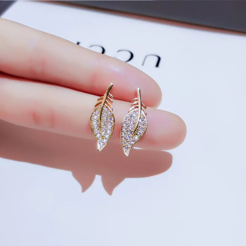 Diamonds Cartoon Jewelry 14K Yellow Earrings Women Leaves Fine Jewelry