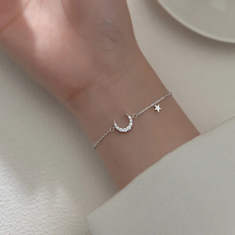 925 Silver Moon Stars Bracelet for Women
