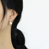 925 Silver Snake Shape Pearl Stud Earrings 18K Plated CZ Aretes Jewelry