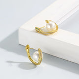 925 Silver Snake Shape Pearl Stud Earrings 18K Plated CZ Aretes Jewelry