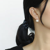 925 Silver Snake Shape Pearl Stud Earrings 18K Plated CZ Aretes Jewelry