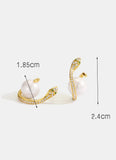925 Silver Snake Shape Pearl Stud Earrings 18K Plated CZ Aretes Jewelry