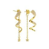 925 Silver Spiral Curve Studs Earrings 18K Plated Tassel Cz Aretes