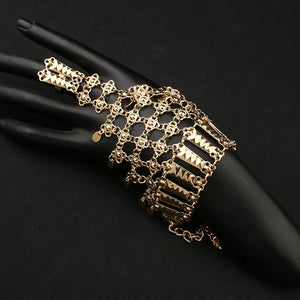 Women's Wide Arabian Wedding Cuff Bracelet Ring Set