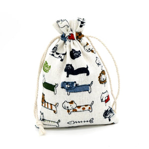 10pcs Cat Printed Linen Bags 10x14cm Drawstring Pouches