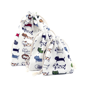 10pcs Cat Printed Linen Bags 10x14cm Drawstring Pouches
