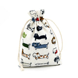10pcs Cat Printed Linen Bags 10x14cm Drawstring Pouches