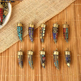 Ethnic Boho Copper Nepal Horn Charms Pendant Retro Necklace Jewelry