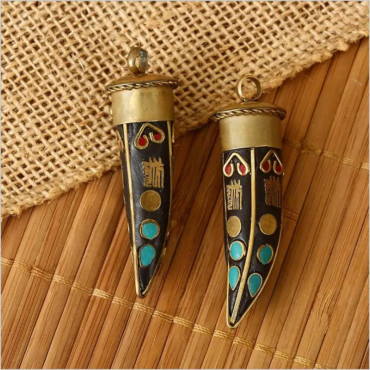 Ethnic Boho Copper Nepal Horn Charms Pendant Retro Necklace Jewelry