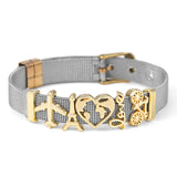 Heart Map Charm Beaded Bracelet Stainless Steel Strap Bangle