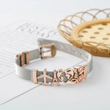 Heart Map Charm Beaded Bracelet Stainless Steel Strap Bangle