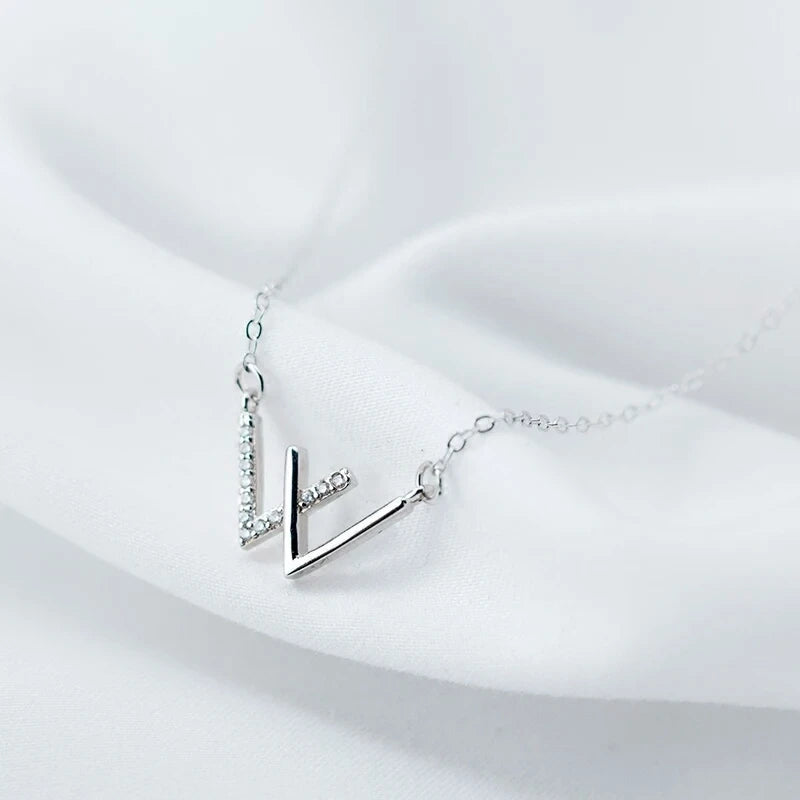 925 Silver W Letter CZ Pendant Necklace Boho Choker for Women