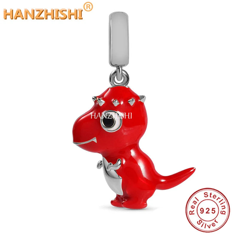 Dinosaur Necklace 925 Sterling Silver Red Animal Pendant Mum Wife Gift