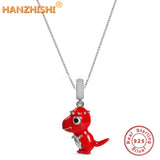 Dinosaur Necklace 925 Sterling Silver Red Animal Pendant Mum Wife Gift