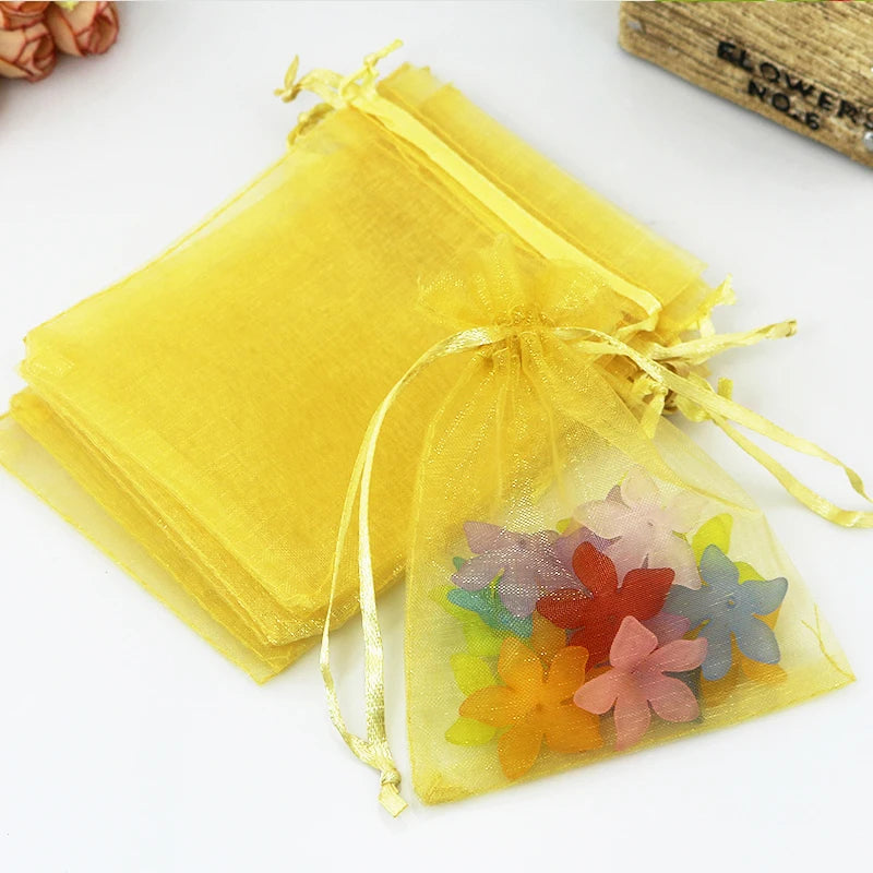 50 Pcs Yellow Organza Bag 7*9 CM 9*12 CM Jewelry Pouches Pretty Pouches