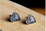 925 Sterling Silver Cross Heart Stud Earrings - Antique Jewelry