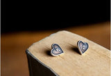 925 Sterling Silver Cross Heart Stud Earrings - Antique Jewelry