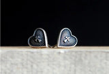 925 Sterling Silver Cross Heart Stud Earrings - Antique Jewelry