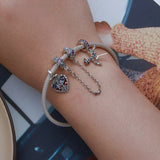 925 Silver Skull Lady Bead Rose Cross Pendant Halloween Gift BSC711
