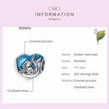 Dream Mermaid Heart 925 Silver Charm Pendant for Bracelet Bangle SCC281801