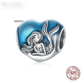 Dream Mermaid Heart 925 Silver Charm Pendant for Bracelet Bangle SCC281801