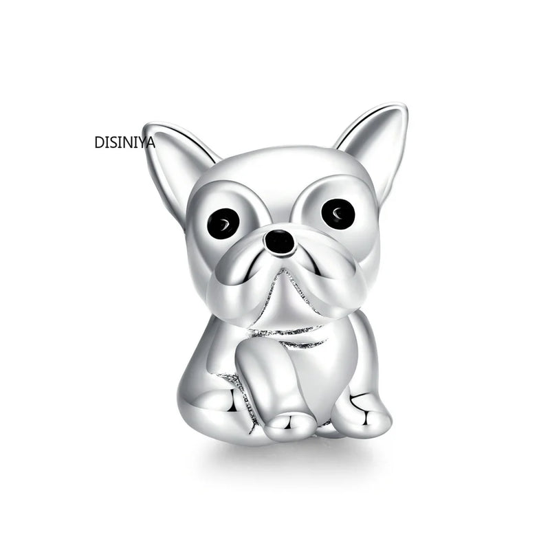 Bulldog Metal Beads 925 Sterling Silver Charm for Women Bracelet
