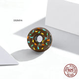 Silver Chocolate Donut Bead Charm 925 Sterling Silver