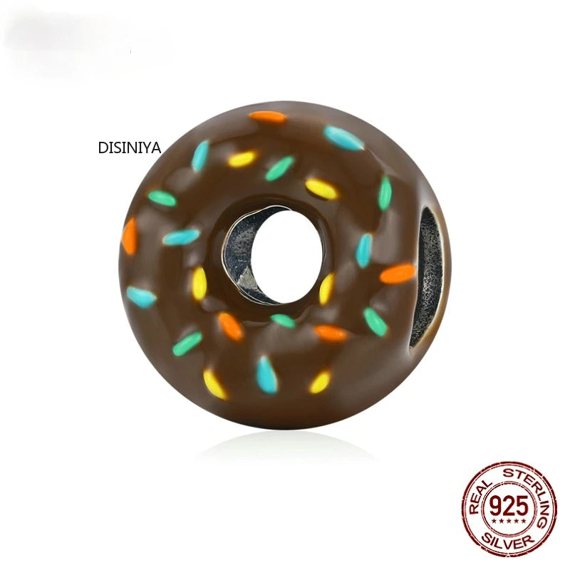 Silver Chocolate Donut Bead Charm 925 Sterling Silver