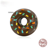 Silver Chocolate Donut Bead Charm 925 Sterling Silver