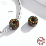 Silver Chocolate Donut Bead Charm 925 Sterling Silver