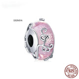 Valentine 925 Silver Dancing Charm Dress Clock Zirconia Pink Beads Bracelet