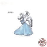 Valentine 925 Silver Dancing Charm Dress Clock Zirconia Pink Beads Bracelet