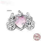 Valentine 925 Silver Dancing Charm Dress Clock Zirconia Pink Beads Bracelet