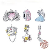 Valentine 925 Silver Dancing Charm Dress Clock Zirconia Pink Beads Bracelet