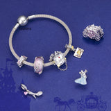 Valentine 925 Silver Dancing Charm Dress Clock Zirconia Pink Beads Bracelet