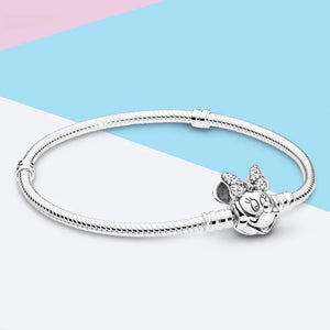 Crystal Mickey Charm Bracelet Silver Minnie Mouse Beads DIY Jewelry