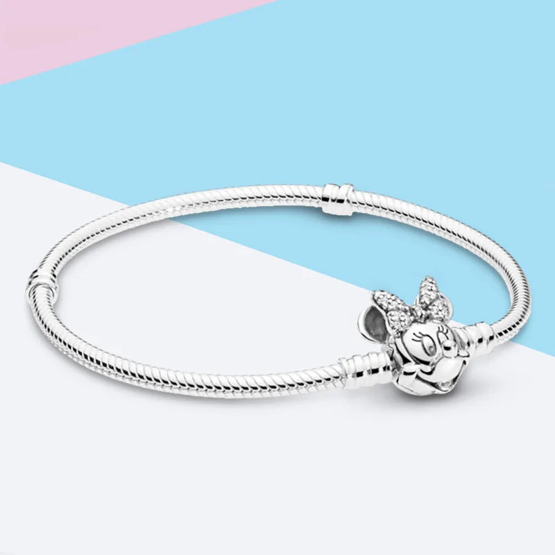 Crystal Mickey Charm Bracelet Silver Minnie Mouse Beads DIY Jewelry