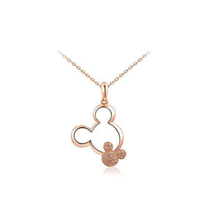 Mickey Necklace Choker Women Girls Rose Crystal Pendant Necklace