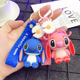 Stitch Couple Key Chain Anime Figure Backpack Pendent for Car Keys Ring Gift
