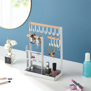 Wooden Jewelry Display Stand Hooks Earrings Shelf Bracelet Chain Holder