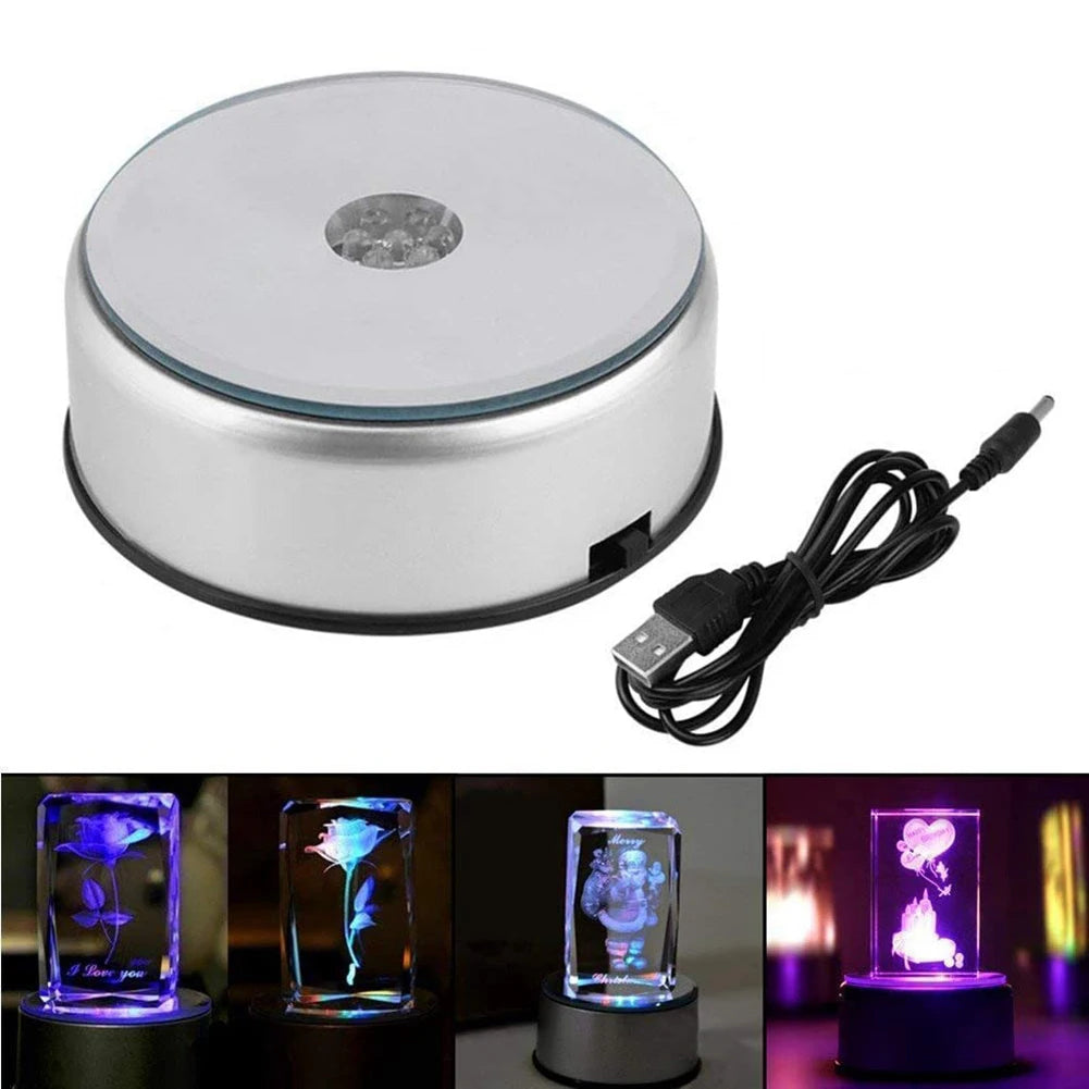 LED Colored Rotating Crystal Display Base Stand with USB Cable