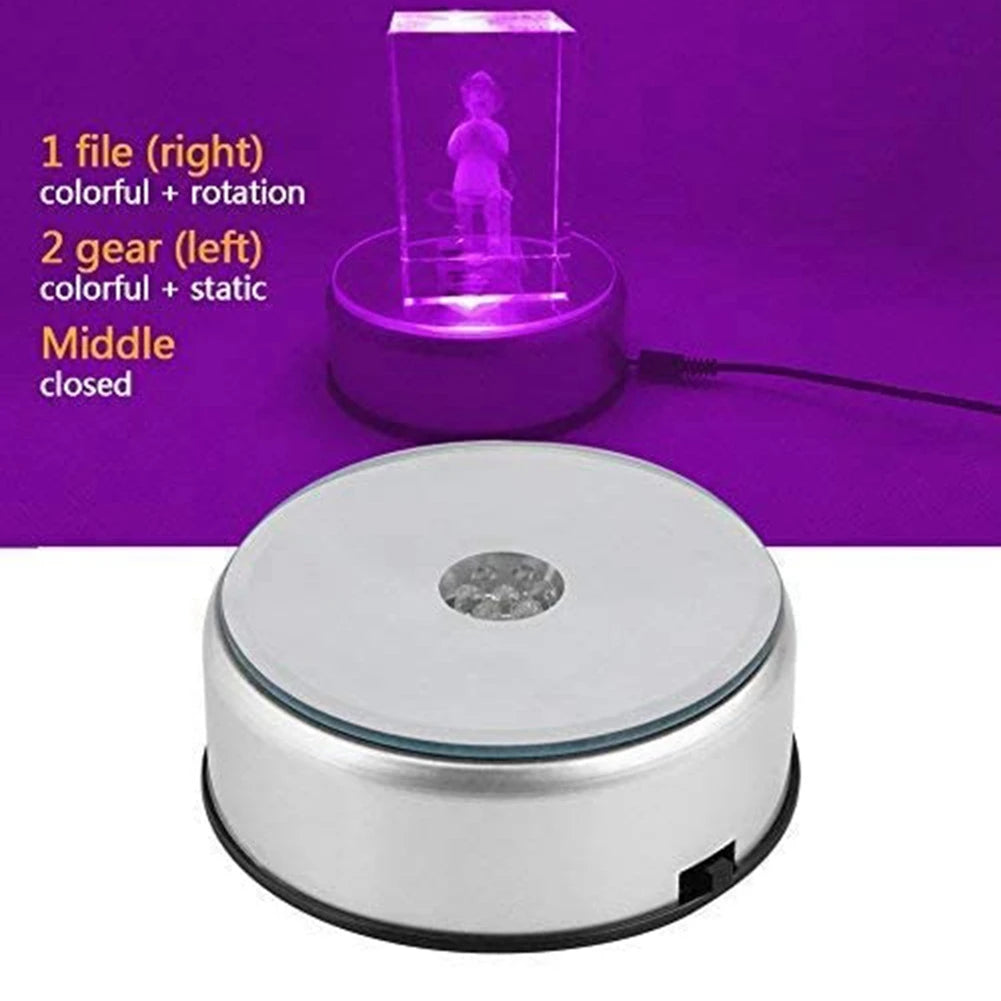 LED Colored Rotating Crystal Display Base Stand with USB Cable