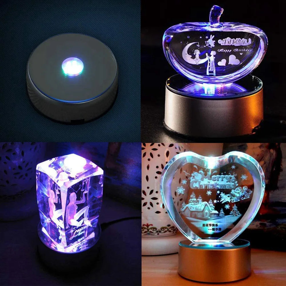 LED Colored Rotating Crystal Display Base Stand with USB Cable