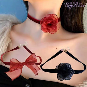Sexy Lace Flower Bowknot Necklace
