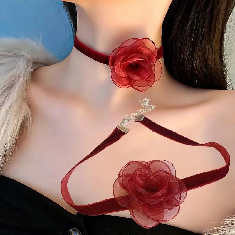 Sexy Lace Flower Bowknot Necklace