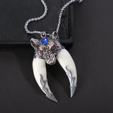 Ethnic Style Wolf Tooth Pendant Leather Rope Necklace Men