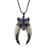 Ethnic Style Wolf Tooth Pendant Leather Rope Necklace Men