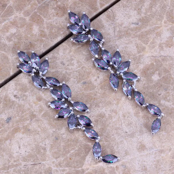 Rainbow CZ Silver Plated Drop Dangle Earrings