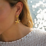 Stainless Steel Double Drop Starfish Earrings 18K PVD Plated