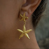 Stainless Steel Double Drop Starfish Earrings 18K PVD Plated